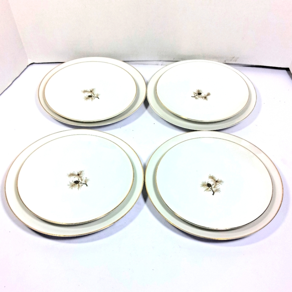ACI Vintage Set Of 4 Each Golden Pine Gold Rim Japan Salad & Bread China Plates